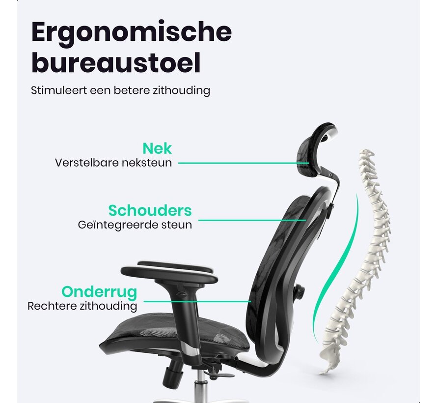 Ergonomische Bureaustoel Proline – 3D Verstelbaar Armsteun – Volledig Mesh Bekleding - Kantoorstoel, Vergaderstoel & Gaming stoel – Bureaustoel met Wieltjes - Zwart