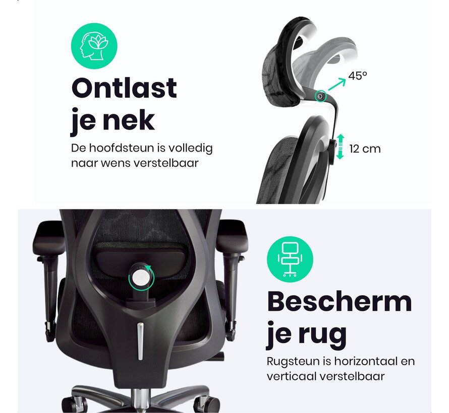 Ergonomische Bureaustoel Proline – 3D Verstelbaar Armsteun – Volledig Mesh Bekleding - Kantoorstoel, Vergaderstoel & Gaming stoel – Bureaustoel met Wieltjes - Zwart