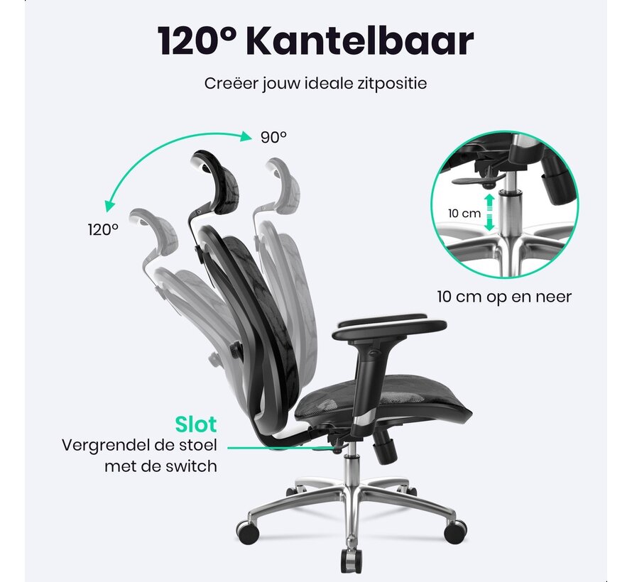 Ergonomische Bureaustoel Proline – 3D Verstelbaar Armsteun – Volledig Mesh Bekleding - Kantoorstoel, Vergaderstoel & Gaming stoel – Bureaustoel met Wieltjes - Zwart
