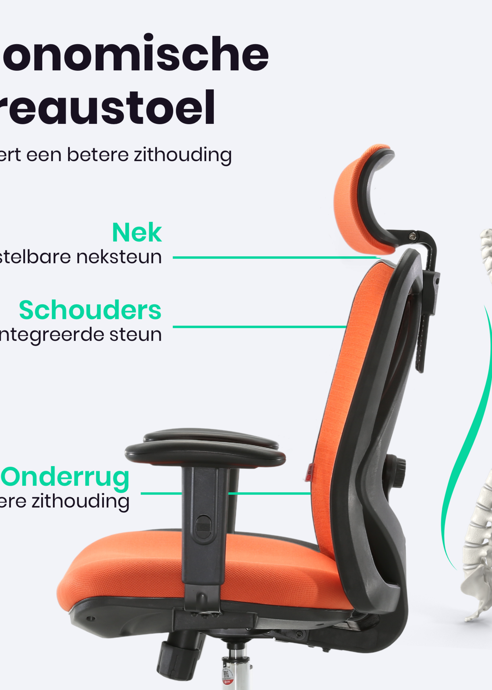 Starrydays Ergonomische Bureaustoel voor Volwassenen – Kantoorstoel, Vergaderstoel & Gaming stoel – Bureaustoel met Wieltjes - Oranje