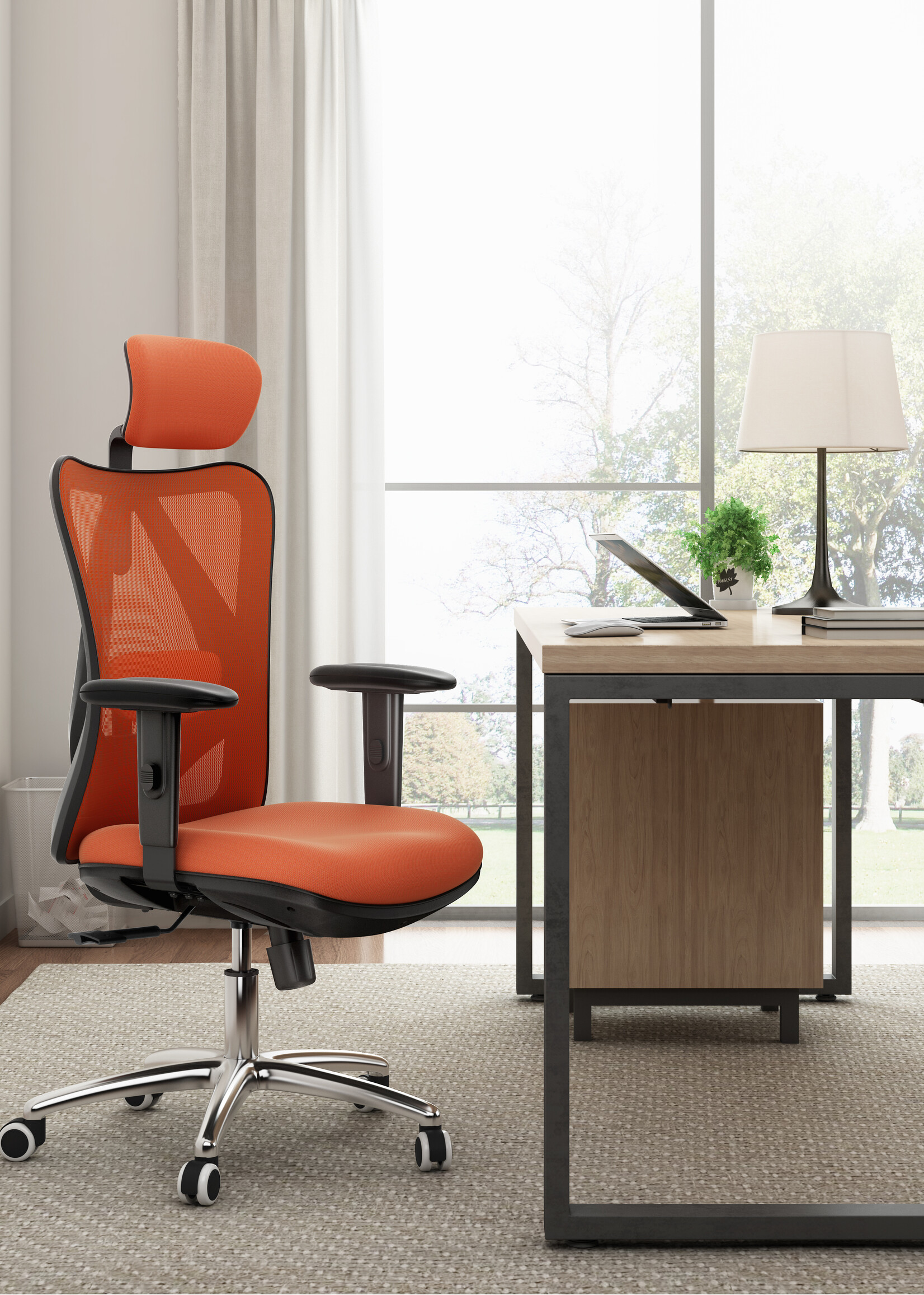 Starrydays Ergonomische Bureaustoel voor Volwassenen – Kantoorstoel, Vergaderstoel & Gaming stoel – Bureaustoel met Wieltjes - Oranje