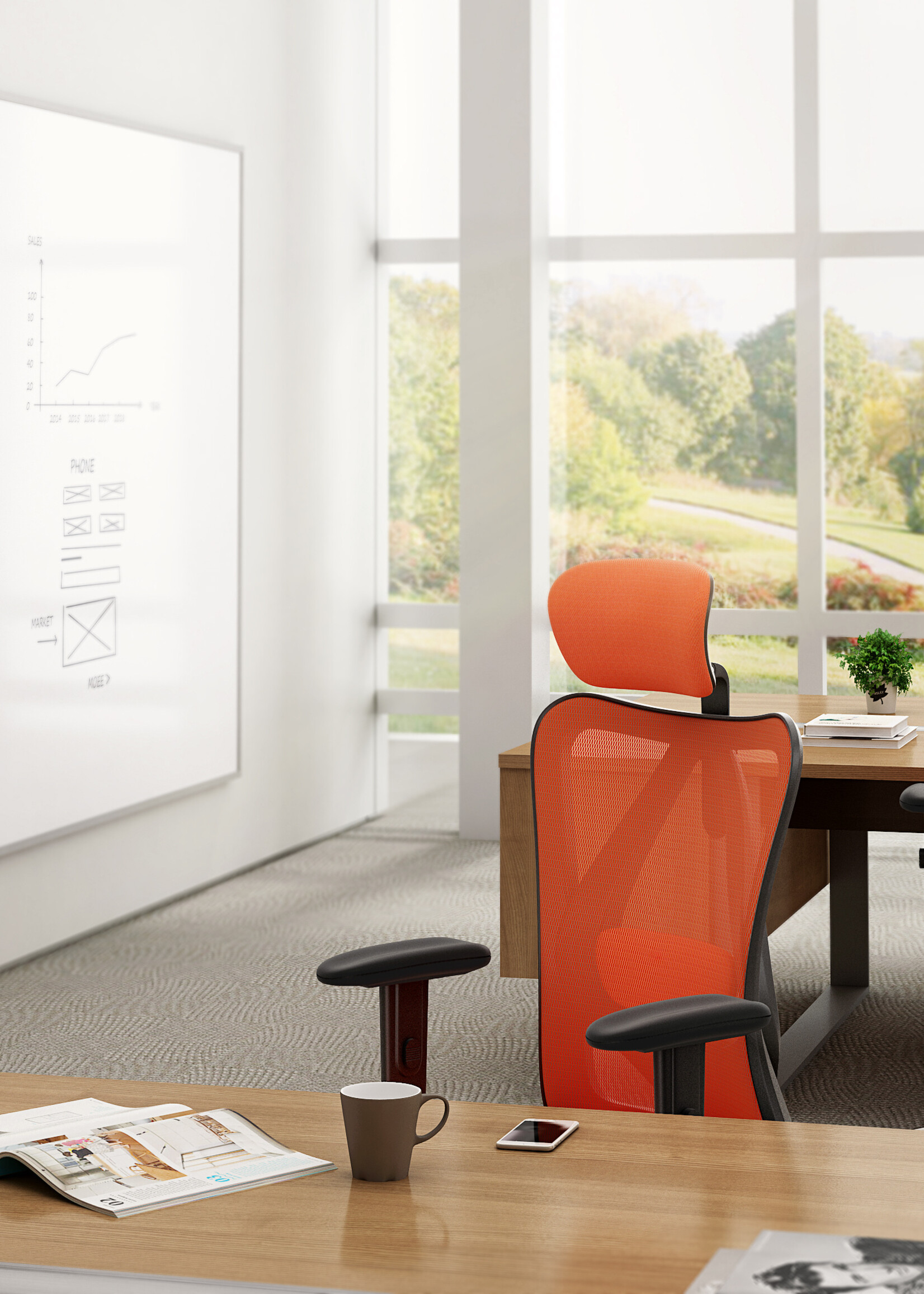 Starrydays Ergonomische Bureaustoel voor Volwassenen – Kantoorstoel, Vergaderstoel & Gaming stoel – Bureaustoel met Wieltjes - Oranje