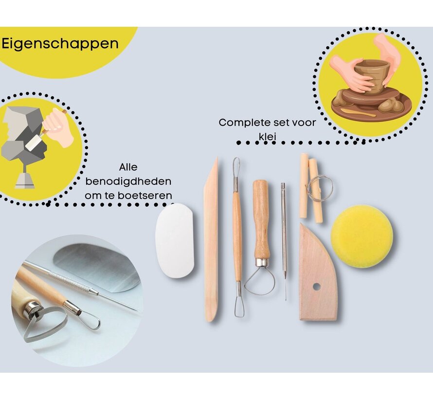 Klei Hobby Set 8 dlg - Kleimodelleer Gereedschapset - Kunstenaarsgereedschap