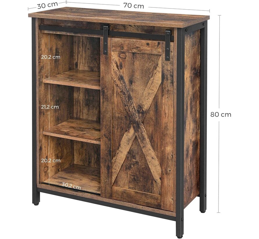 Opbergkast - Dressoir - Kast met 3 Planken - Industrieel - Hout - Bruin - 70 x 30 x 80 cm