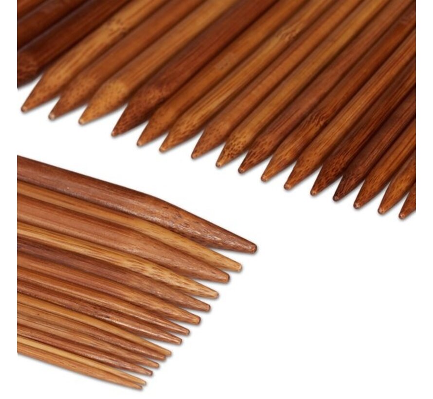 Relaxdays breinaalden set - 75 stuks - voor sokken - 15 groottes - 2 tot 10 mm - bamboe - breiset