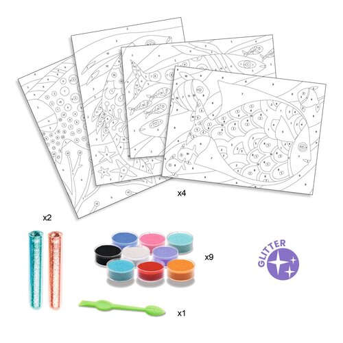 Djeco Knutseldoos: gekleurd zand en glitters 'vissen'