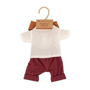 Wit hemdje en bordeau broekje pop 32 cm