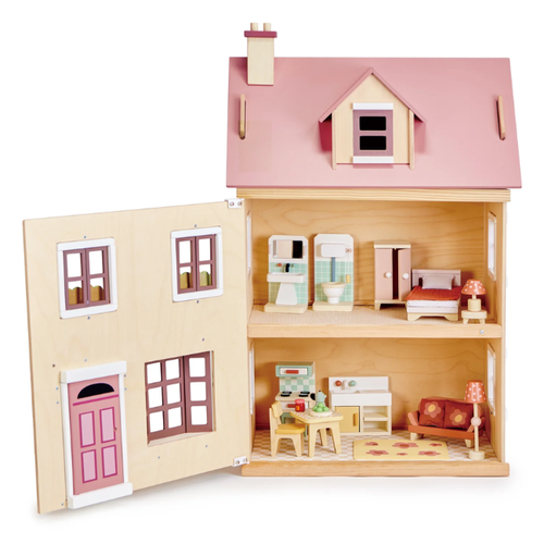 Tender leaf Poppenhuis - Villa Foxtail Roos (44x37x71) + 1 SET MEUBELS
