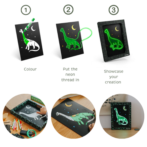 Kidywolf KIDYNEON - Kit voor lichtgevende wanddecoratie "Dino's" Kidywolf KIDYNEON - Kit voor lichtgevende wanddecoratie "Dino's"