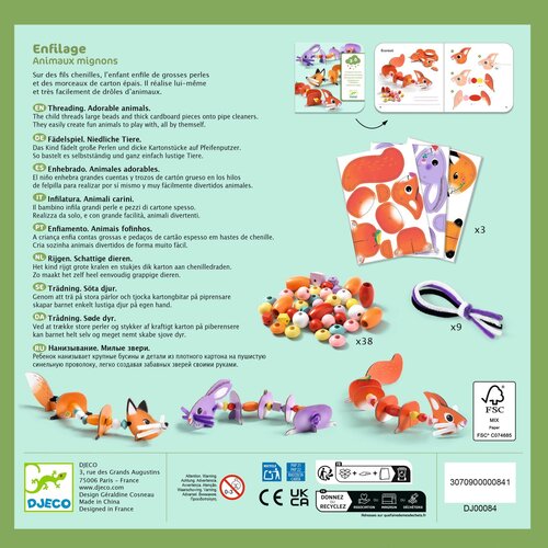Djeco Knutseldoos - Rijgen 'Schattige dieren' (3-6)