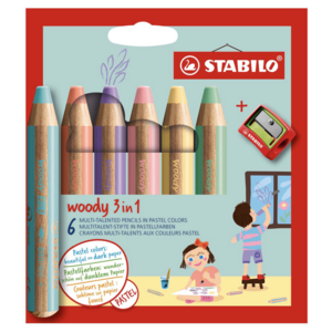 Stabilo STABILO woody 3 in 1 - Multitalent potlood  pastel (6st.) + puntenslijper