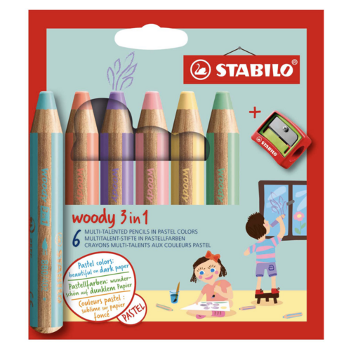 Stabilo STABILO woody 3 in 1 - Multitalent potlood  pastel (6st.) + puntenslijper
