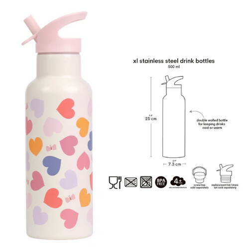 a little lovely company XL Stainless Steel Drinking Bottle - Hearts (500ml)