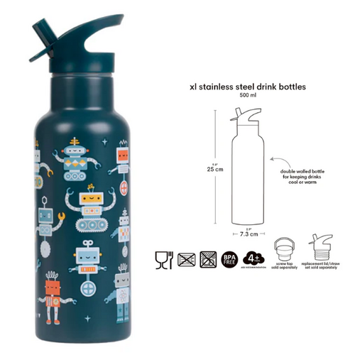 a little lovely company XL Stainless Steel Drinking Bottle - Robots (500ml)
