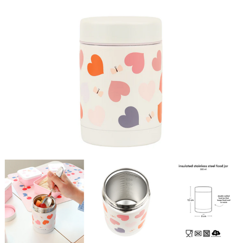 a little lovely company Stainless Steel Food Jar - Hearts (300ml)