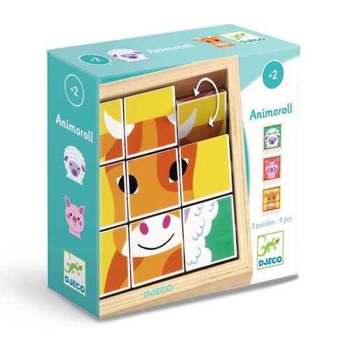 Djeco Puzzel - 3 Blokpuzzels 'Animoroll' 9st. (+12)