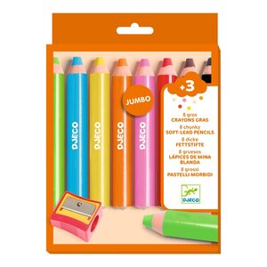 Djeco Kleuren - 8 Chuncky Wascokrijtjes (+3)