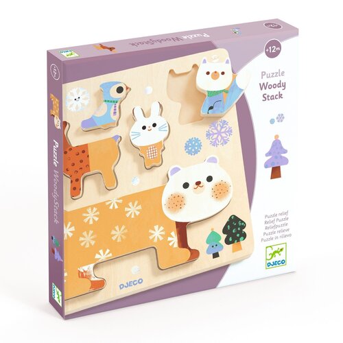 Djeco Puzzel - Inlegpuzzel + Stapelspel 'WoodyStack' (+12m)