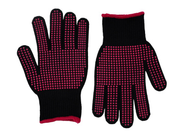 Two black LOKLiK Heat-resistant Gloves with pink dots evenly spread on them