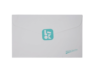 A closed envelope with on it the LOKLiK logo and the tagline &quot;Make Your Day&quot;