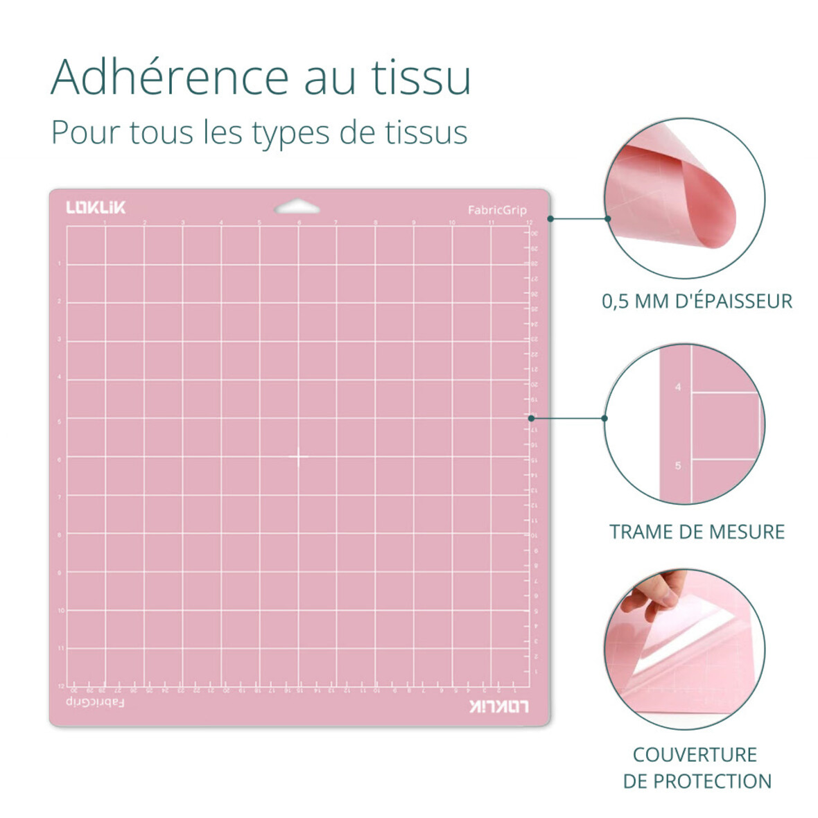 Tapis de découpe LOKLiK Lot de 3 - Rose Adhérence tissu
