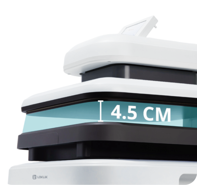 LOKLiK ImPress™ Auto 2-Smart in Daisy White. The heating element has been lifted showing a gap of 4.5 cm.