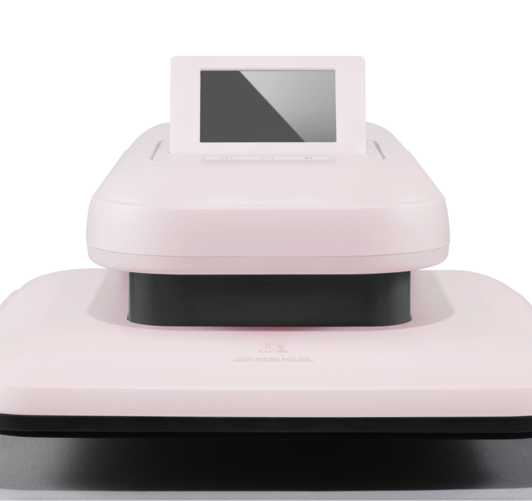 Frontal view of a LOKLiK ImPress™ Auto 2-Smart in Pastel Pink with the screen angled. The screen is turned off.