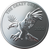 Zilveren munt met een adelaar die zijn vleugels spreidt.