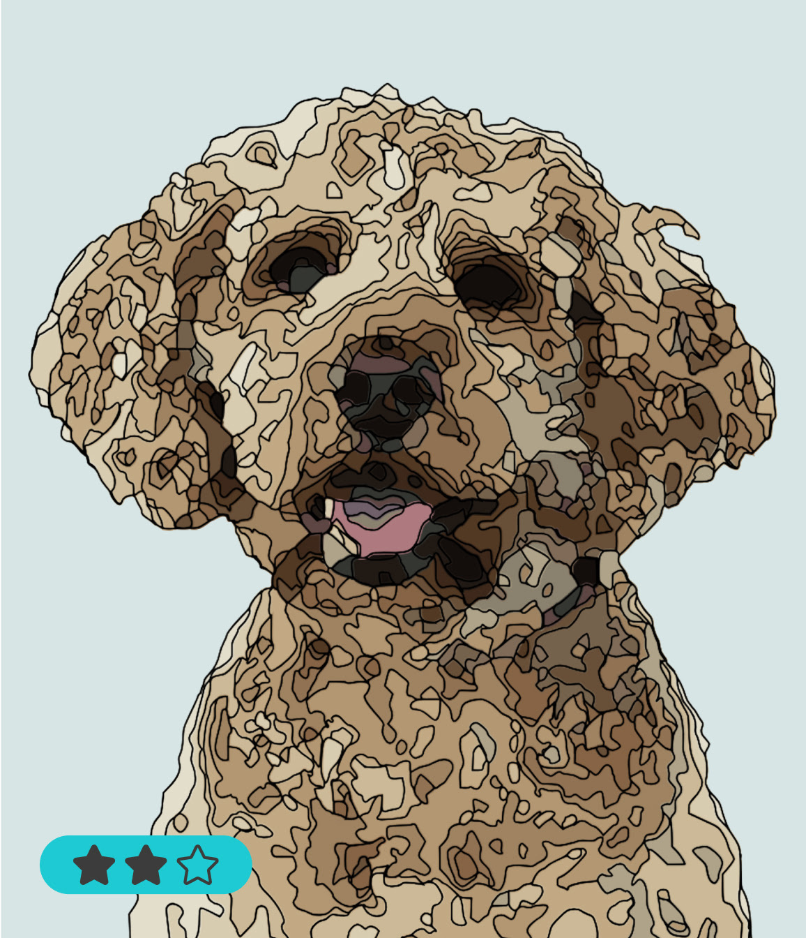 Foto van een hond geconverteerd naar een vectorafbeelding geschikt voor paint-by-numbers. De modus was ingesteld op medium.