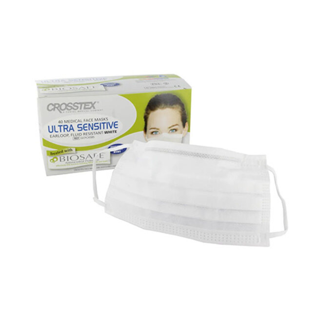 CROSSTEX MONDMASKERS ULTRA SENSITIVE BIOSAFE MET ELASTIEK WIT TYPE IIR (40st)