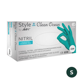 AMPRI NITRILE HANDSCHOENEN  POEDERVRIJ  STYLE CLEAN OCEAN  -S/1000 ST.