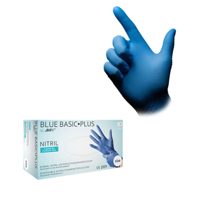 BASIC PLUS NITRILE HANDSCHOENEN POEDERVRIJ BLAUW - M/2000 ST.