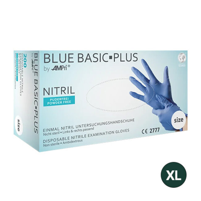 BASIC PLUS NITRILE HANDSCHOENEN POEDERVRIJ BLAUW - XL/2000 ST.