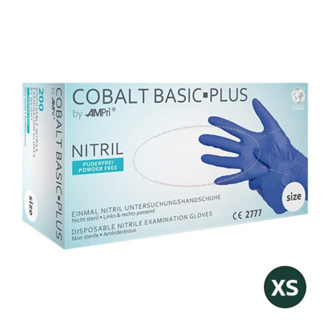 BASIC PLUS NITRILE HANDSCHOENEN POEDERVRIJ KOBALT BLAUW - XS/2000 ST.