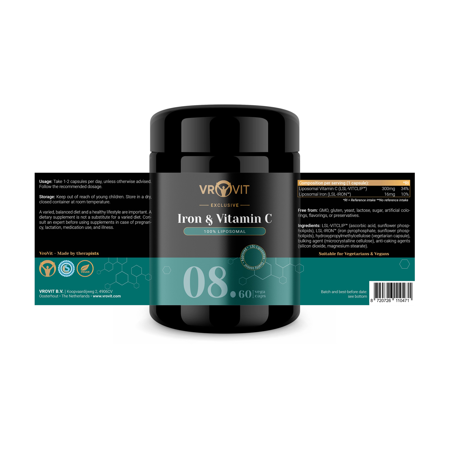No.8 Liposomal Iron & Vitamin C - 60 Vegan Caps | VROVIT