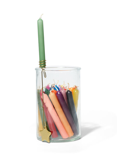 NOUVEL ÉTÉ 24 bunte Baumkerzen im Glas mit Kerzenhalter