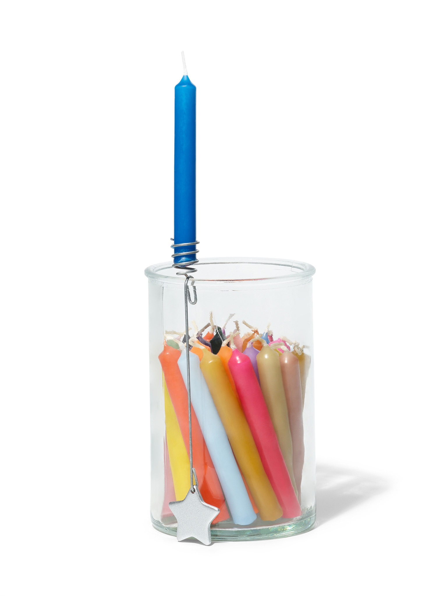 NOUVEL ÉTÉ 24 bunte Baumkerzen im Glas mit Kerzenhalter