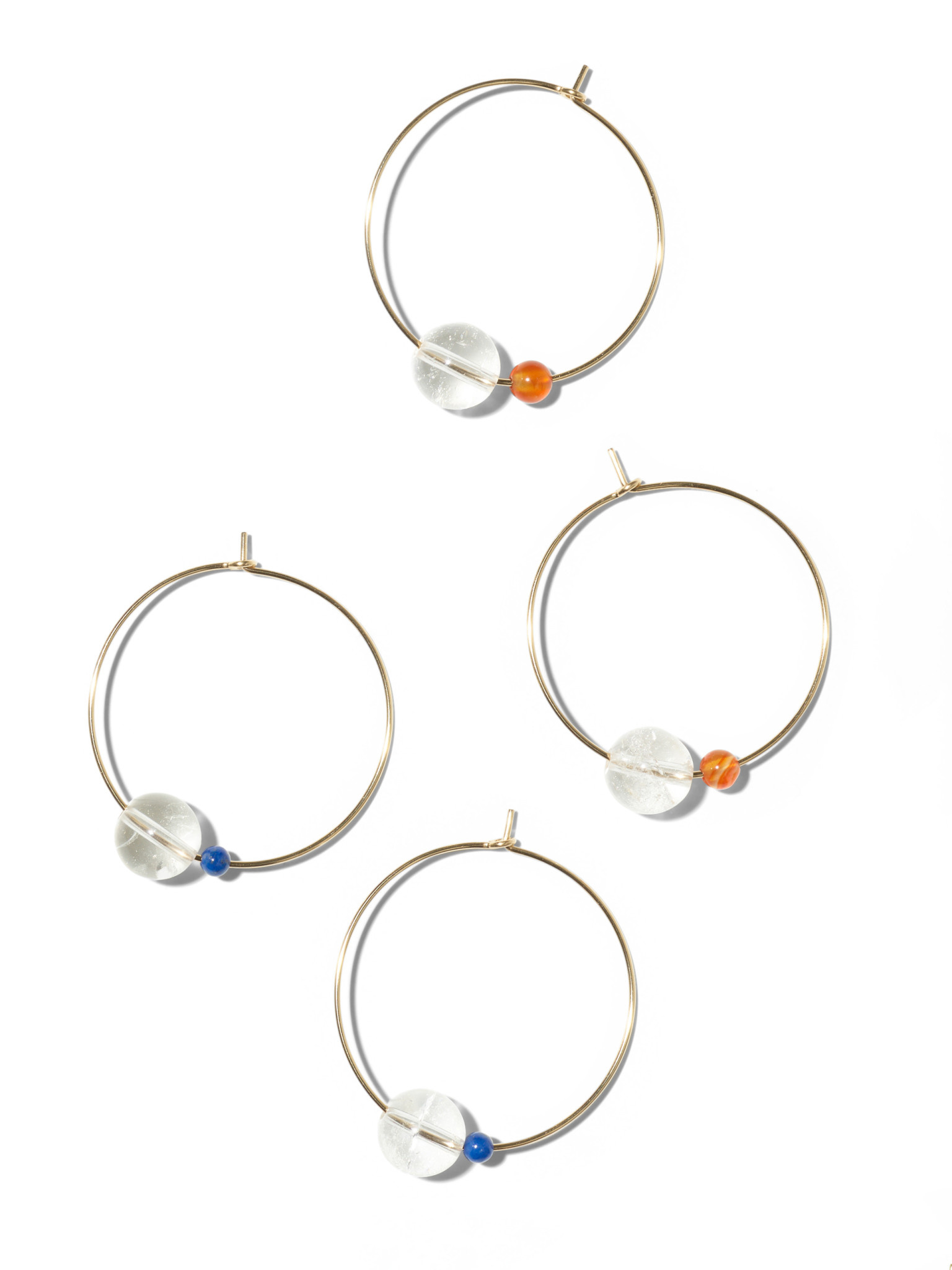 NOUVEL ÉTÉ LALA, Kreolen gross, 14-karat gold filled, Bergkristall und Karneol