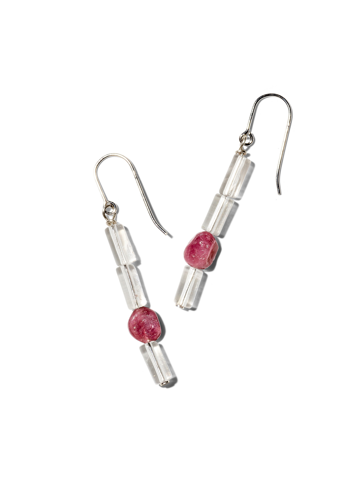 NOUVEL ÉTÉ SABINA, Ohrhänger, 925 Silber, Bergkristall und rosaroter Turmalin