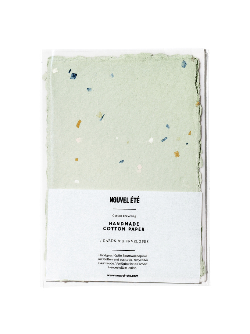 NOUVEL ÉTÉ 5 handgeschöpfte Baumwollpapiere inkl. Couverts, zwei Formate, JADE-TERRAZZO