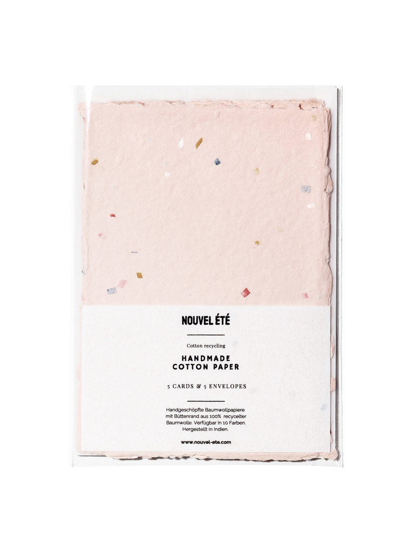 NOUVEL ÉTÉ 5 handgeschöpfte Baumwollpapiere inkl. Couverts, zwei Formate, HELLROSA-TERRAZZO