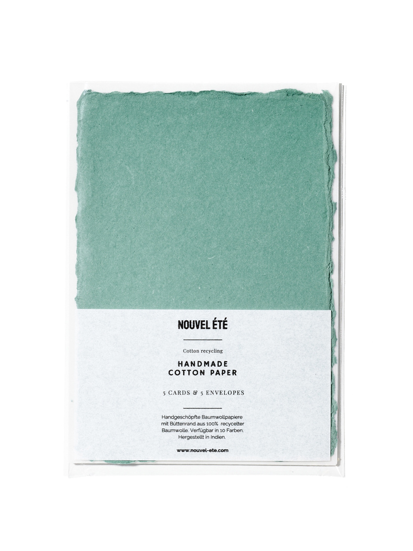 NOUVEL ÉTÉ 5 handgeschöpfte Baumwollpapiere inkl. Couverts, zwei Formate, EUCALYPTUS
