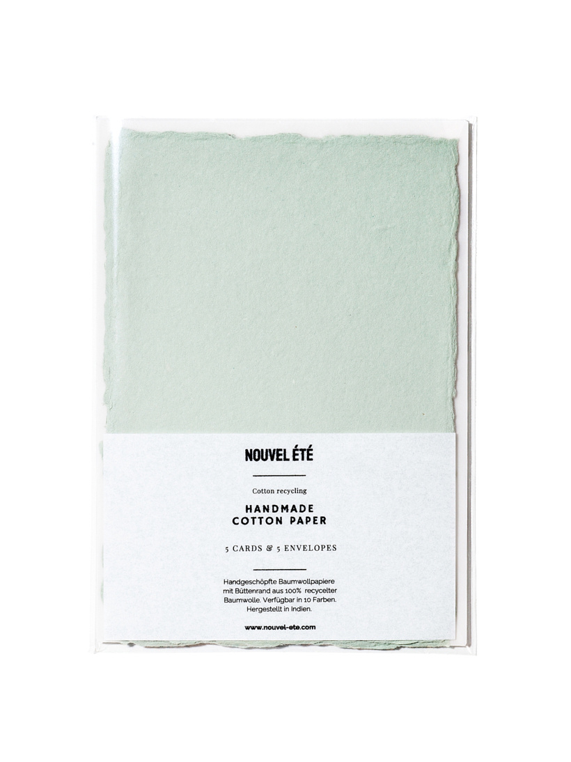 NOUVEL ÉTÉ 5 handgeschöpfte Baumwollpapiere inkl. Couverts, zwei Formate, JADE