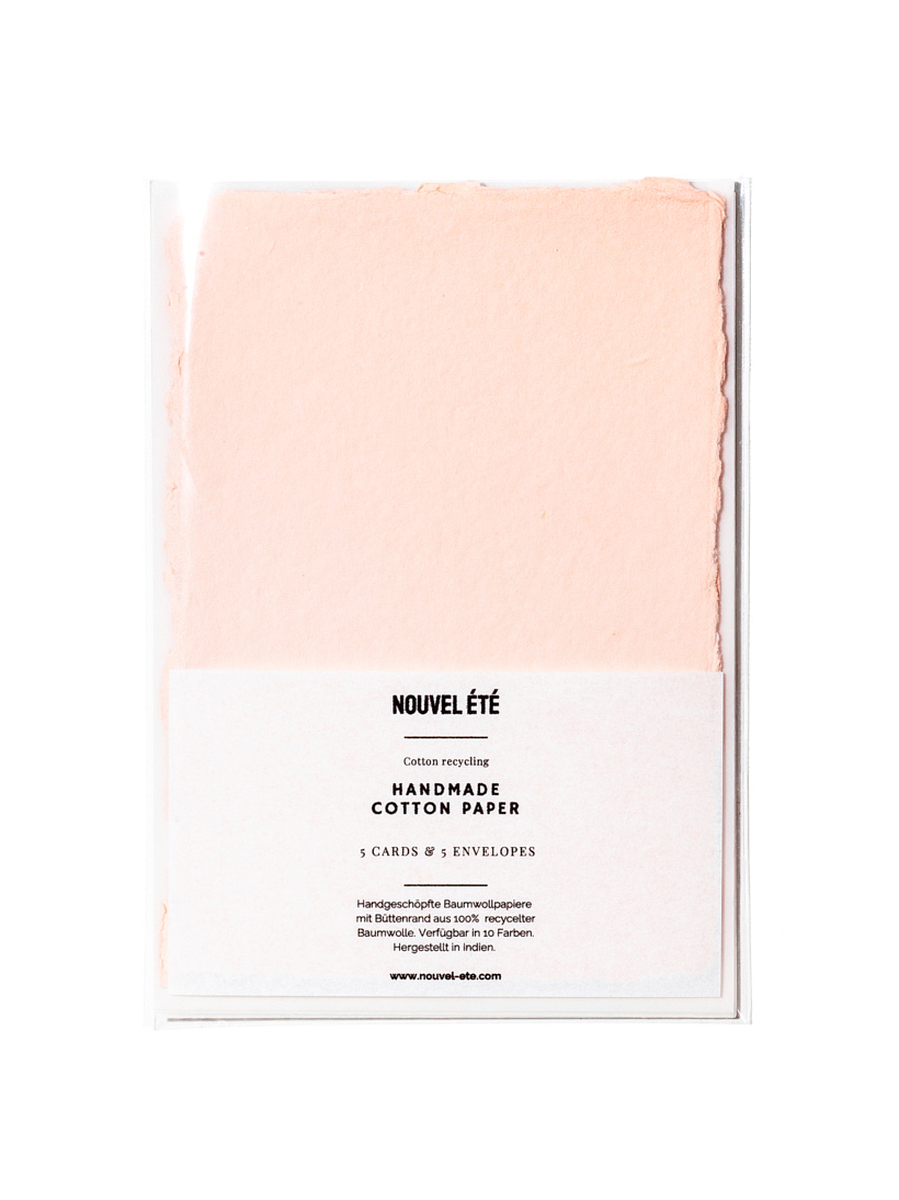 NOUVEL ÉTÉ 5 handgeschöpfte Baumwollpapiere inkl. Couverts, zwei Formate, HELLROSA