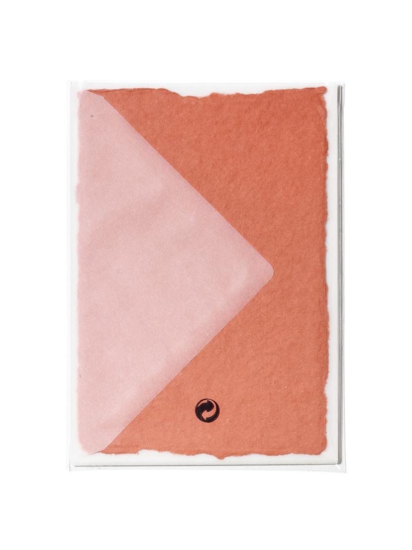 NOUVEL ÉTÉ 5 handgeschöpfte Baumwollpapiere ink. Couverts, zwei Formate, TERRACOTTA