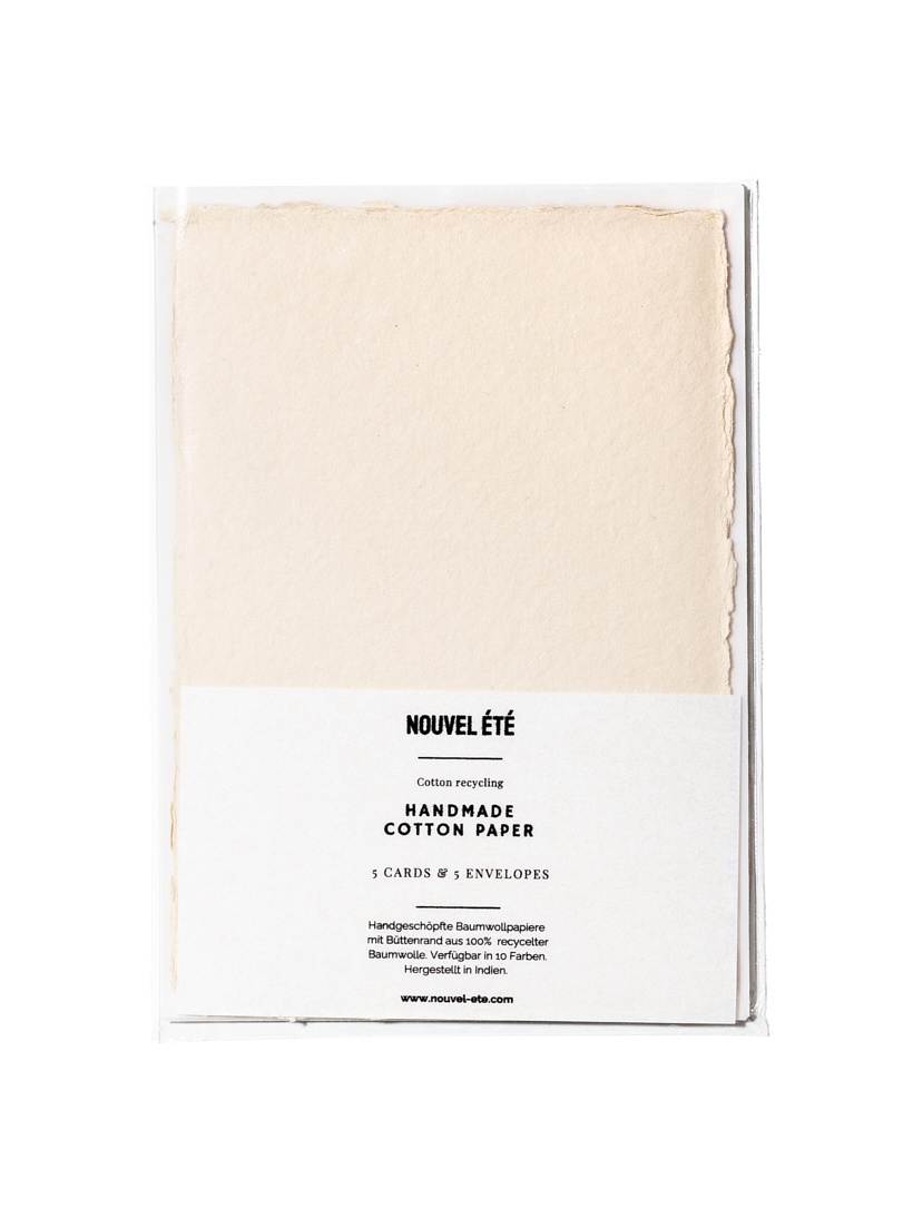 NOUVEL ÉTÉ 5 handgeschöpfte Baumwollpapiere inkl. Couverts, zwei Formate, EIERSCHALE