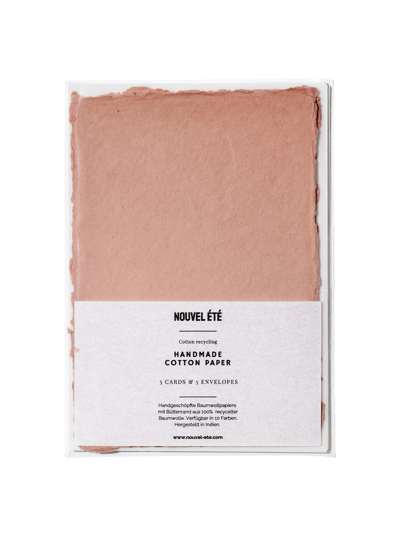 NOUVEL ÉTÉ 5 handgeschöpfte Baumwollpapiere inkl. Couverts, zwei Formate, ADOBE