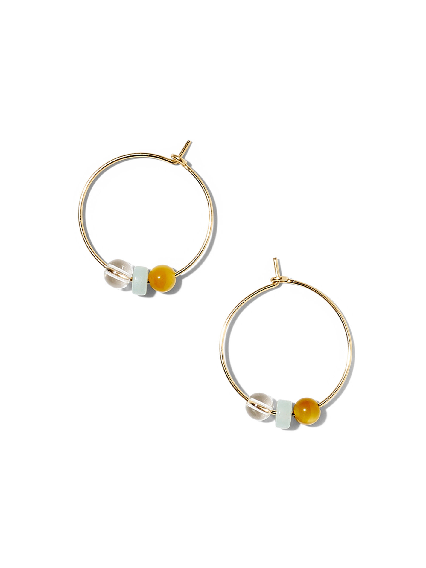 NOUVEL ÉTÉ BOUBOULE, Kreolen klein, 14-karat gold filled, Bergkristall, Tiegerauge, Amazonit