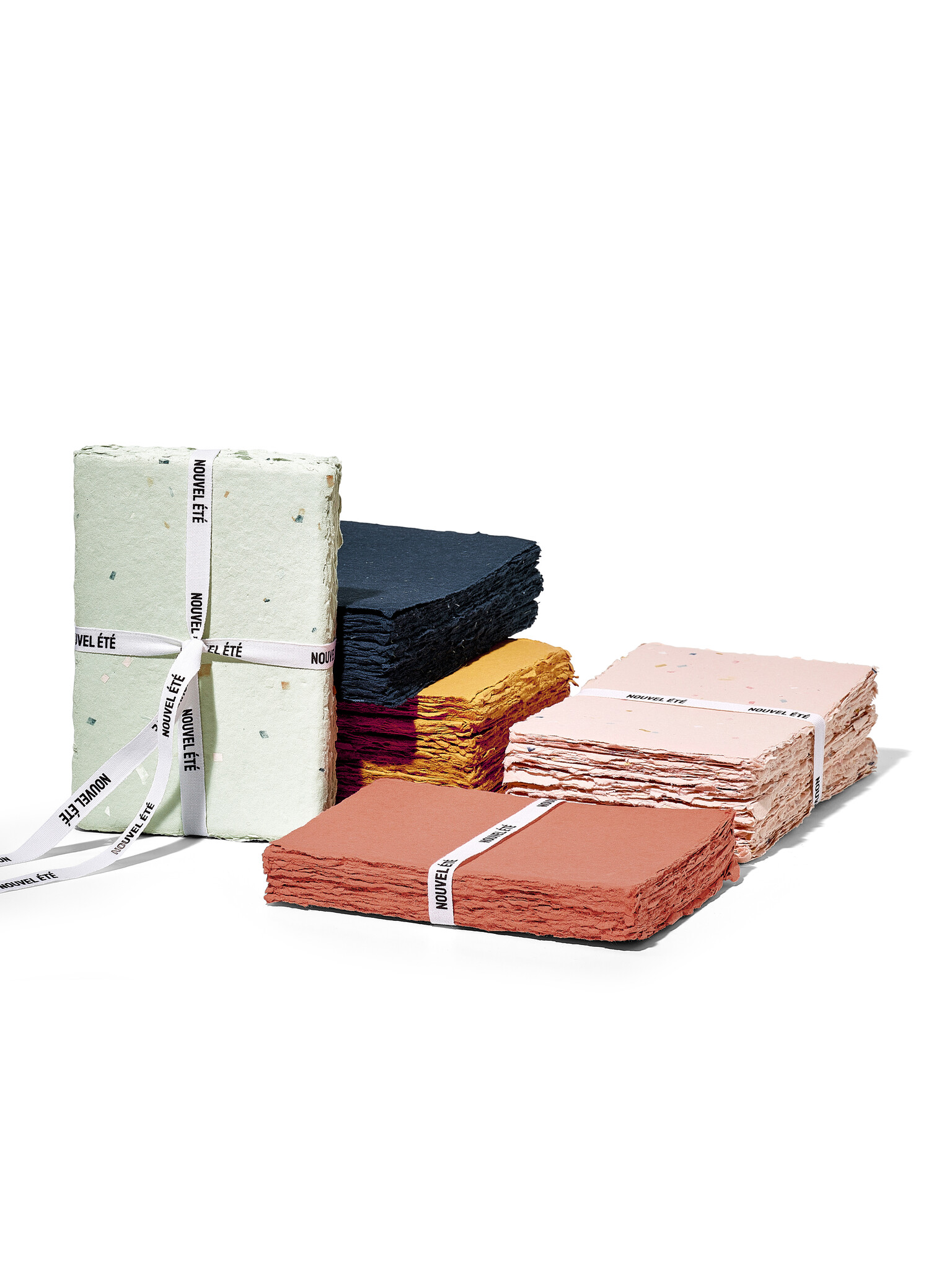NOUVEL ÉTÉ 5 handgeschöpfte Baumwollpapiere inkl. Couverts, zwei Formate, JADE-TERRAZZO