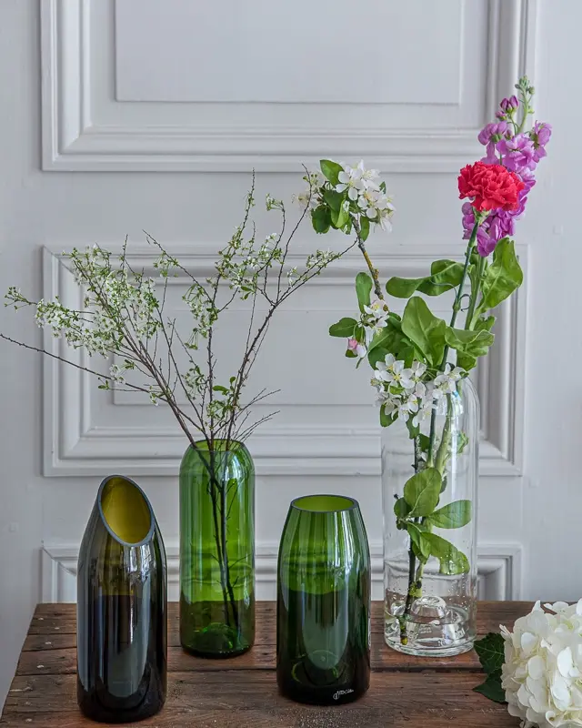 Upcycling Vase aus Weinflasche 1,5L grün